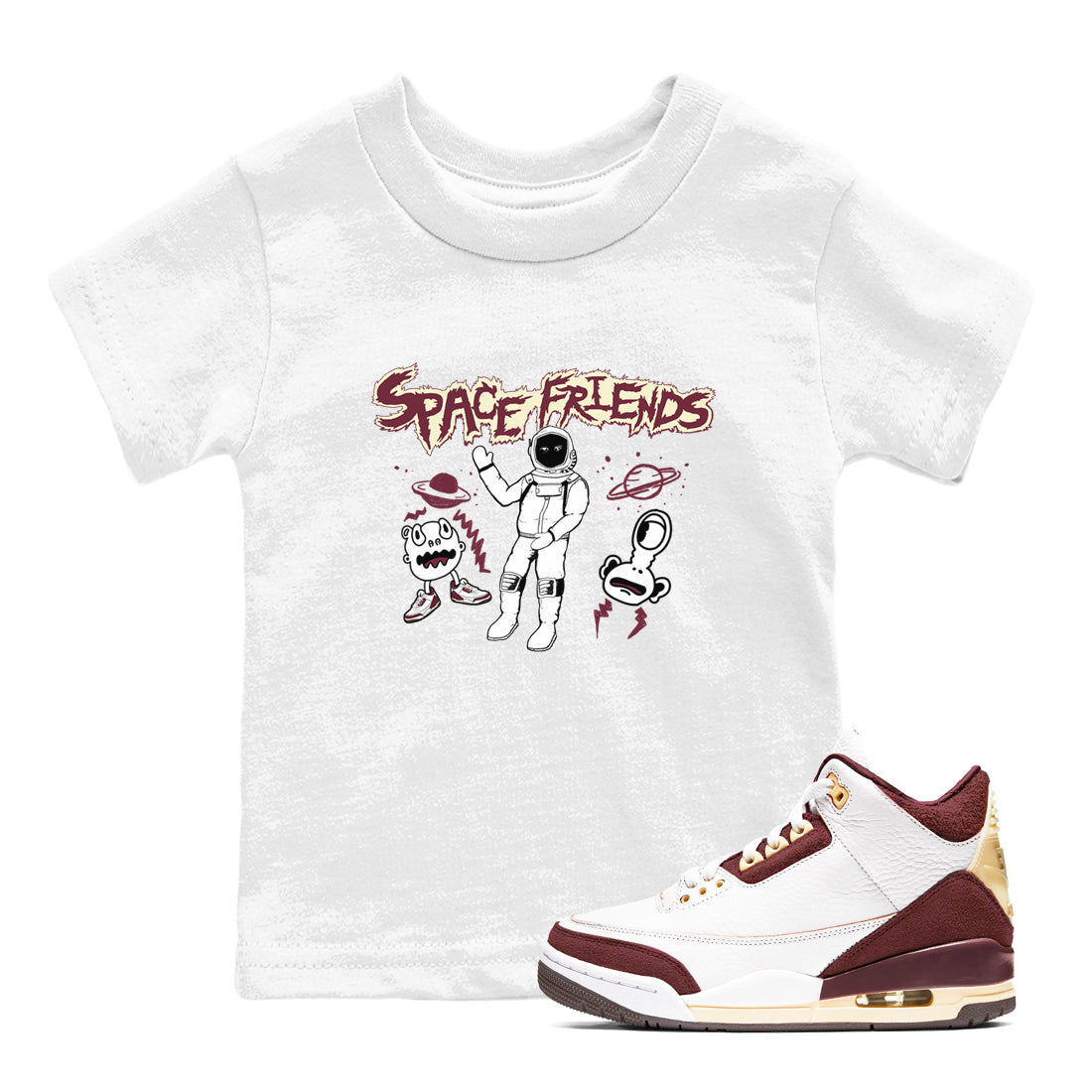 Space Friends snkmatch Tees Kids - Air Jordan 3 A Ma Maniere x Burgundy Crush
