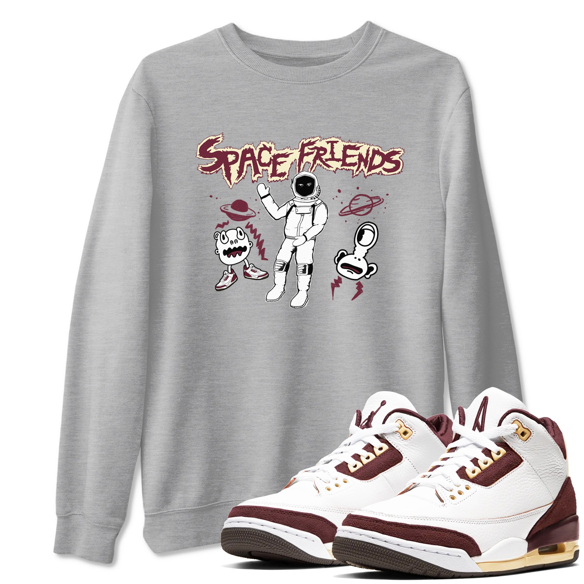 Space Friends snkmatch Tees - Air Jordan 3 A Ma Maniere x Burgundy Crush
