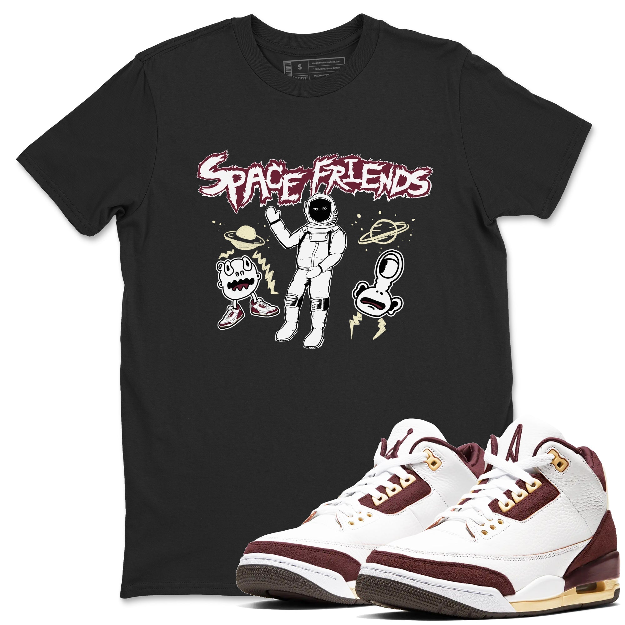 Space Friends snkmatch Tees - Air Jordan 3 A Ma Maniere x Burgundy Crush