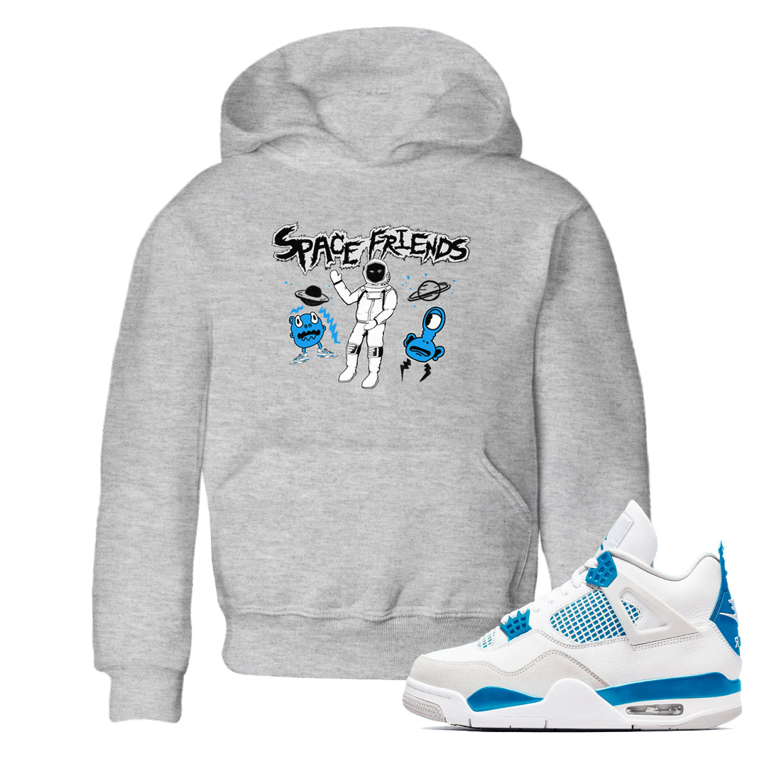 Space Friends snkmatch Tees Kids - Air Jordan 4 Military Blue