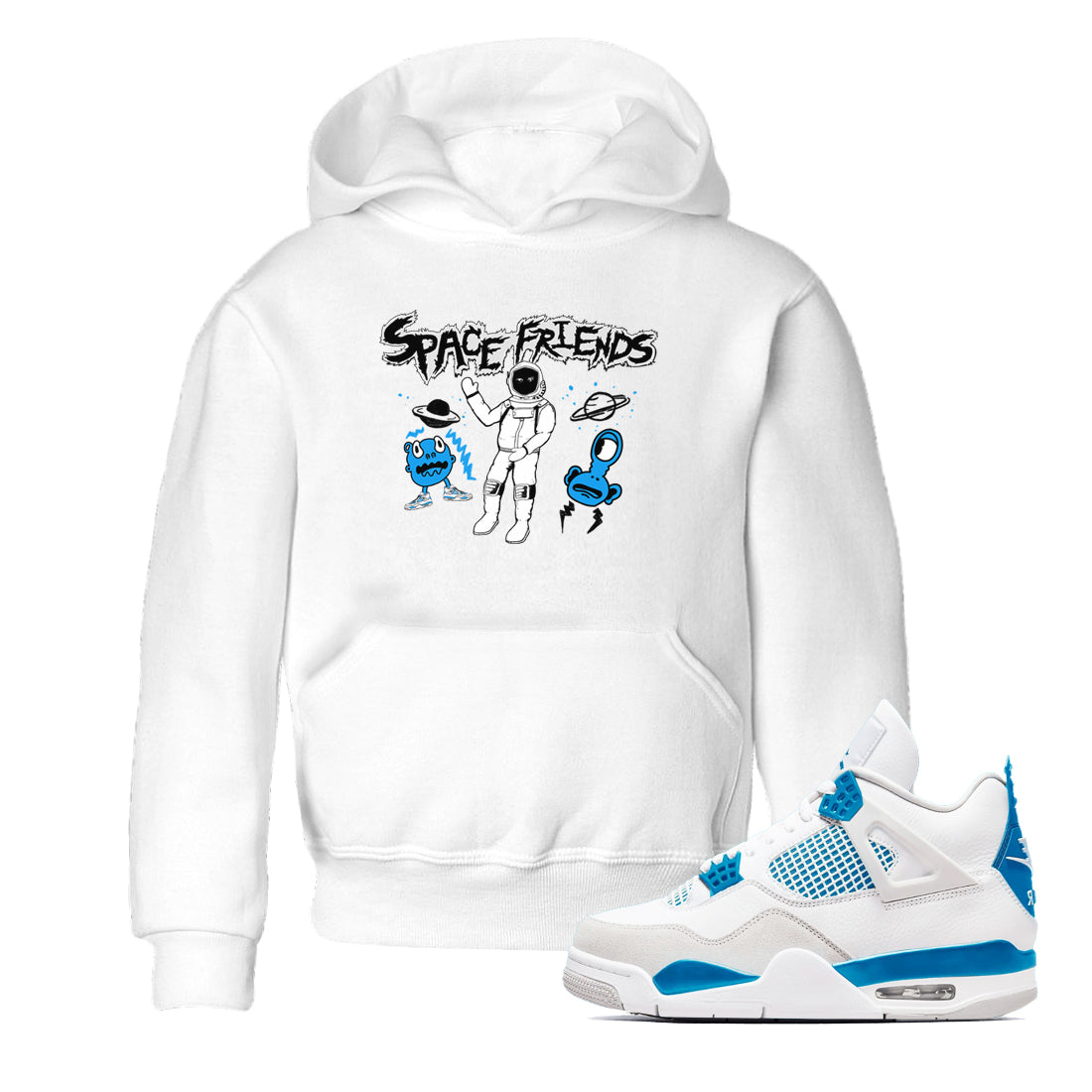 Space Friends snkmatch Tees Kids - Air Jordan 4 Military Blue