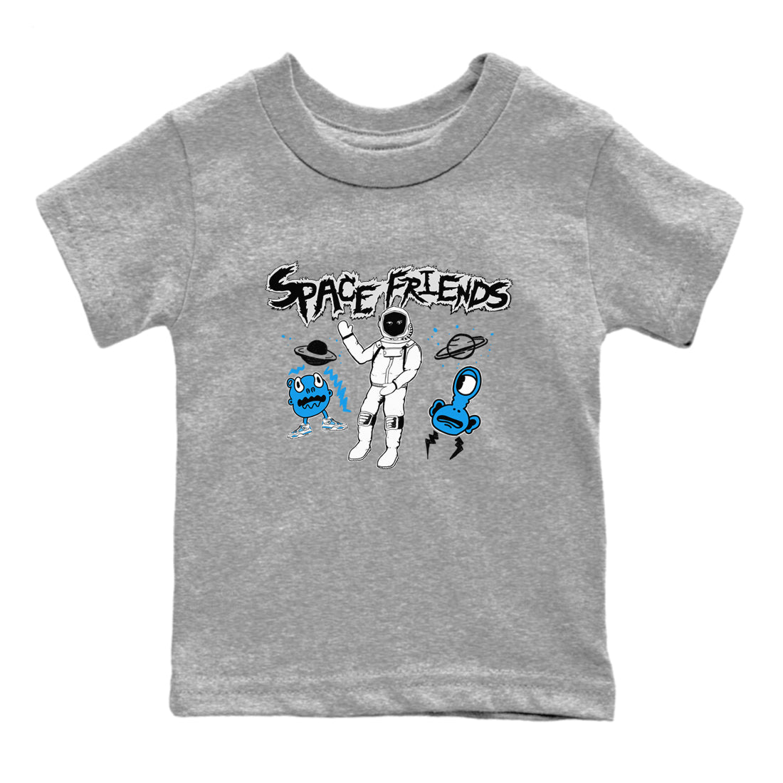 Space Friends snkmatch Tees Kids - Air Jordan 4 Military Blue