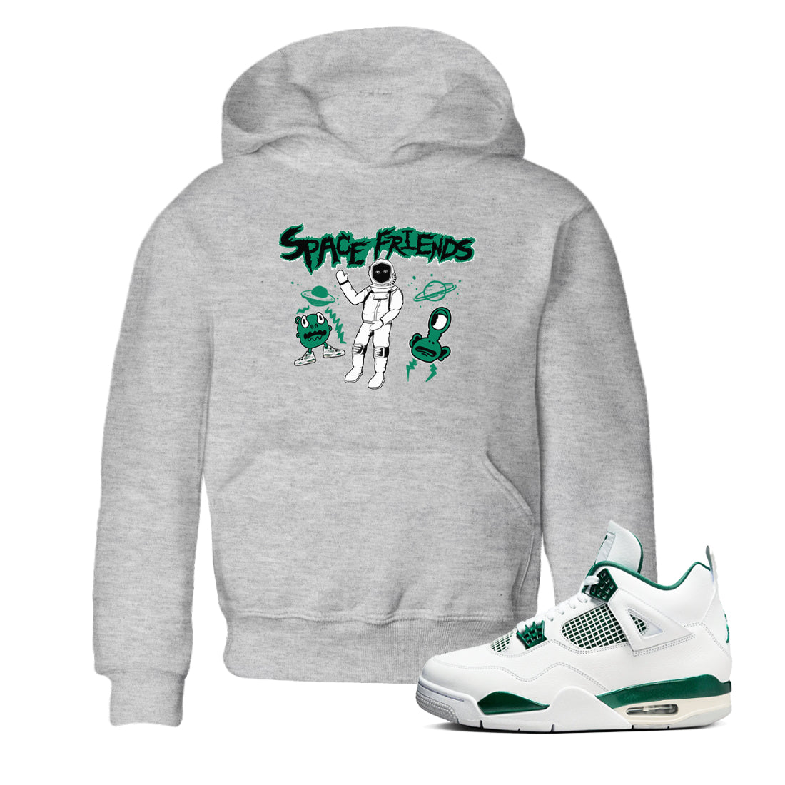 Space Friends snkmatch Tees Kids - Air Jordan 4 Oxidized Green
