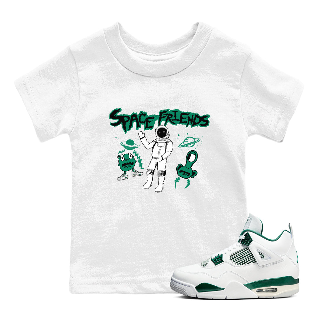 Space Friends snkmatch Tees Kids - Air Jordan 4 Oxidized Green