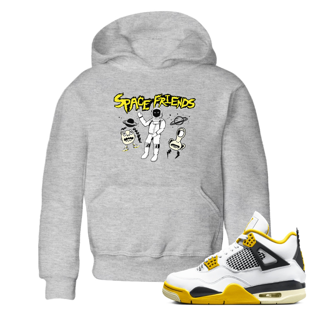 Space Friends snkmatch Tees Kids - Air Jordan 4 Vivid Sulfur