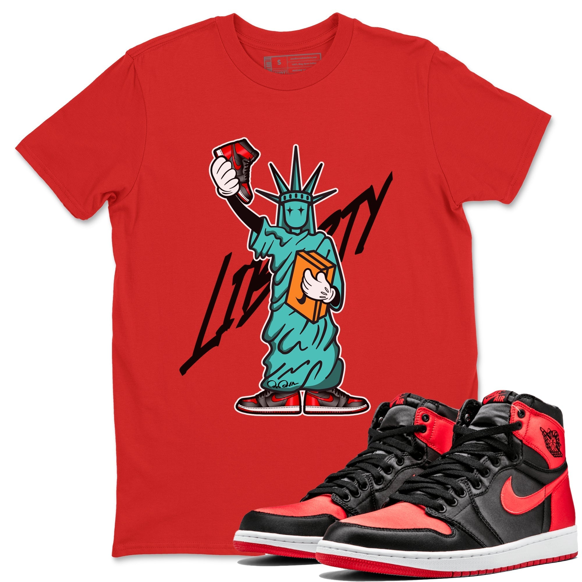 Statue Of Liberty snkmatch Tee - Air Jordan 1 Satin Bred