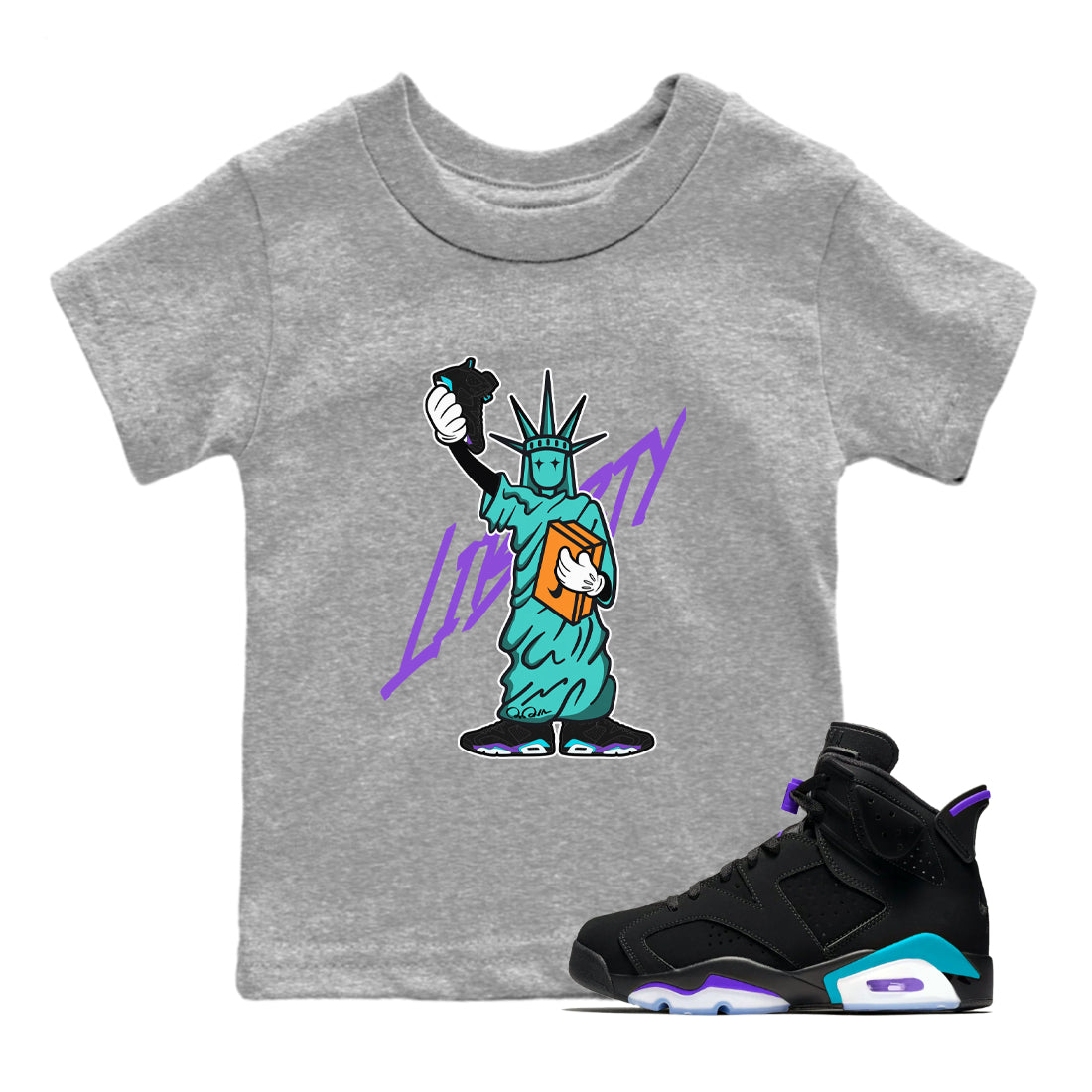 Statue Of Liberty snkmatch Tee Kids - Air Jordan 6 Aqua