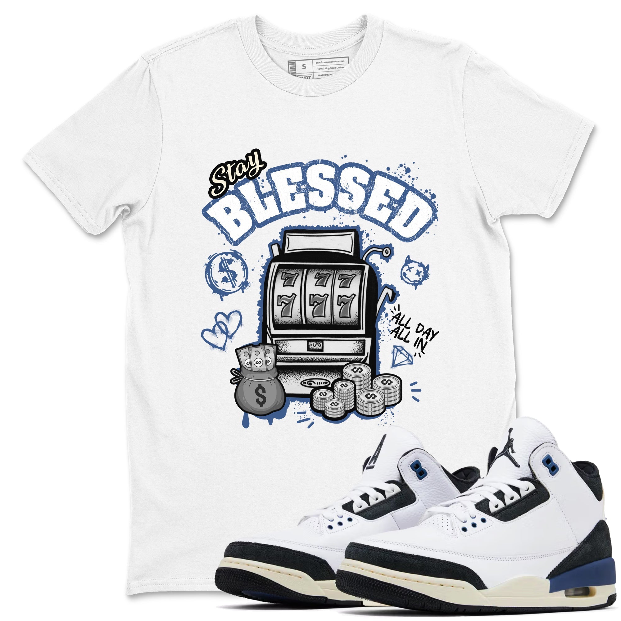 Stay Blessed snkmatch Tees - Air Jordan 3 A Ma Maniere x Diffused Blue