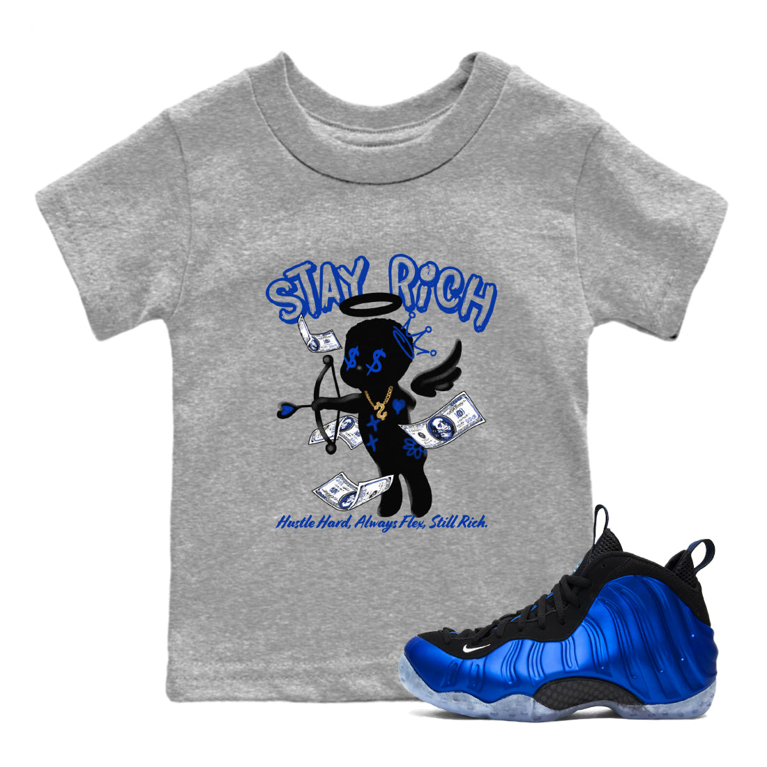 Stay Rich snkmatch Tees Kids - Air Foamposite One Royal