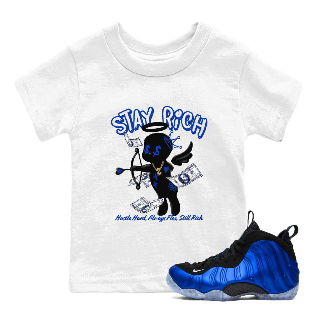 Stay Rich snkmatch Tees Kids - Air Foamposite One Royal
