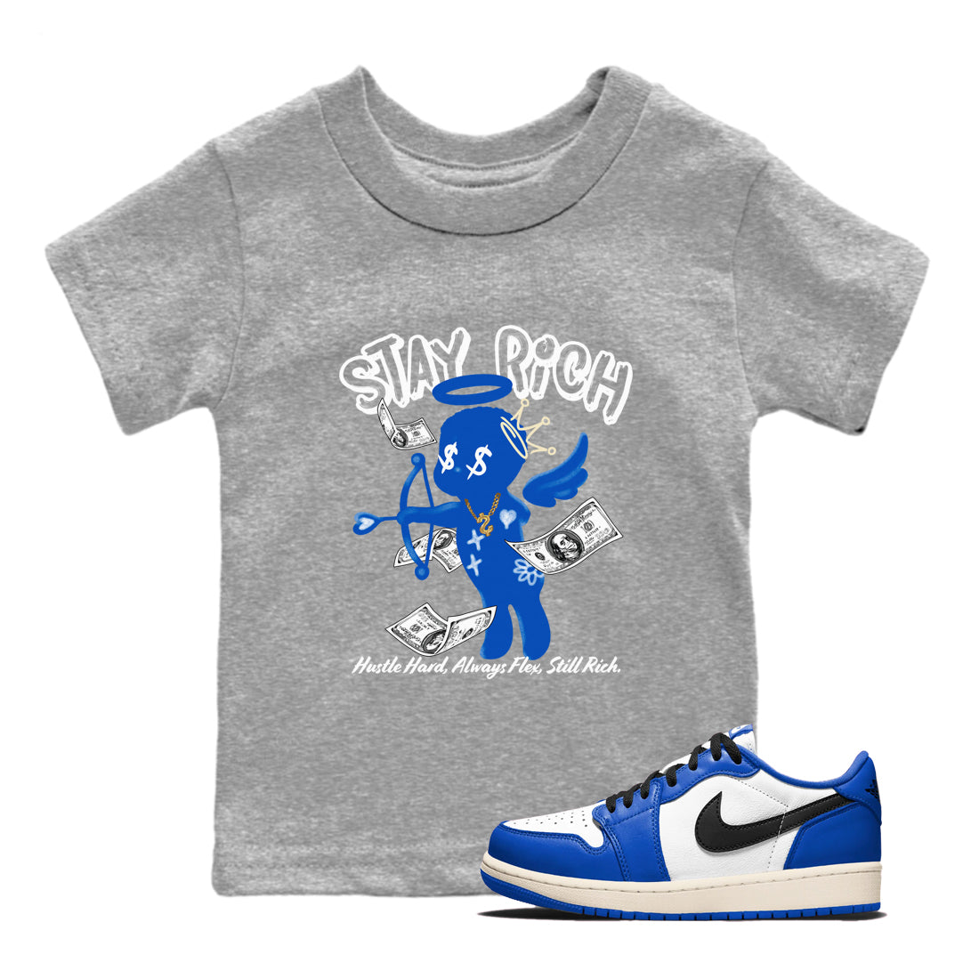 Stay Rich snkmatch Tees Kids - Air Jordan 1 Game Royal