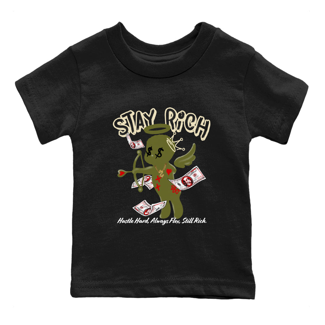Stay Rich snkmatch Tees Kids - Air Jordan 1 Travis Scott Medium Olive
