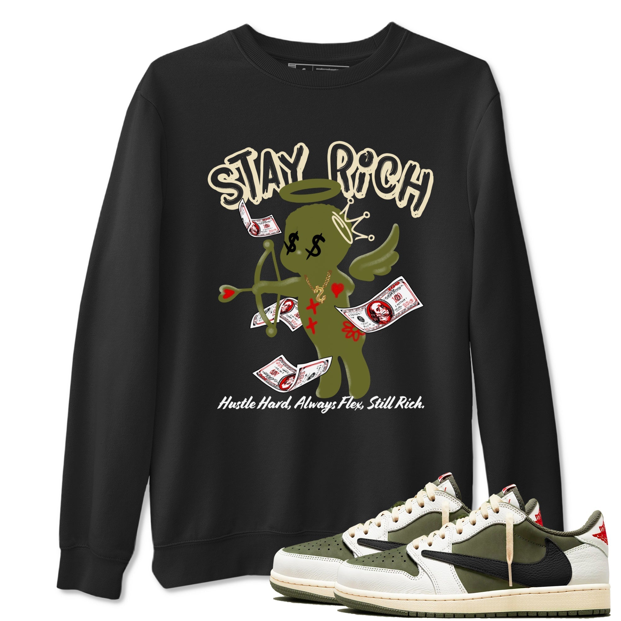 Stay Rich snkmatch Tees - Air Jordan 1 Travis Scott Medium Olive