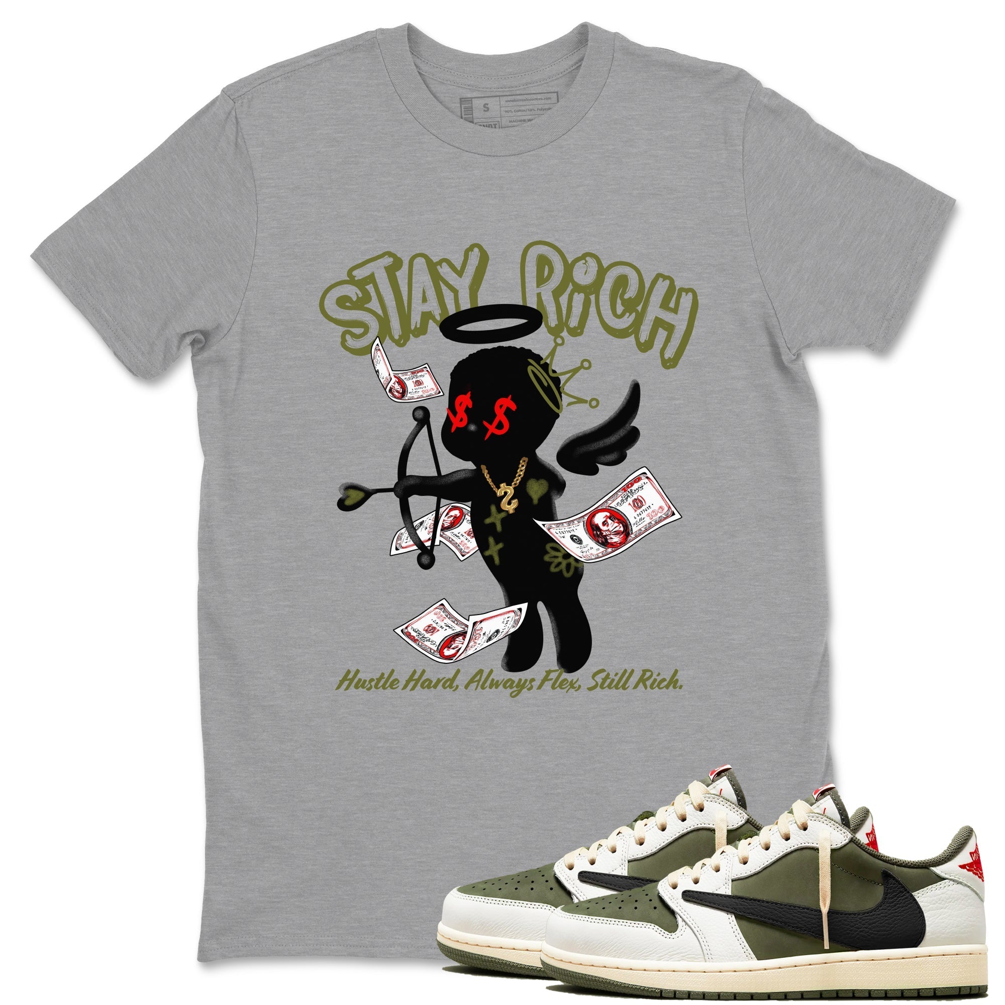 Stay Rich snkmatch Tees - Air Jordan 1 Travis Scott Medium Olive