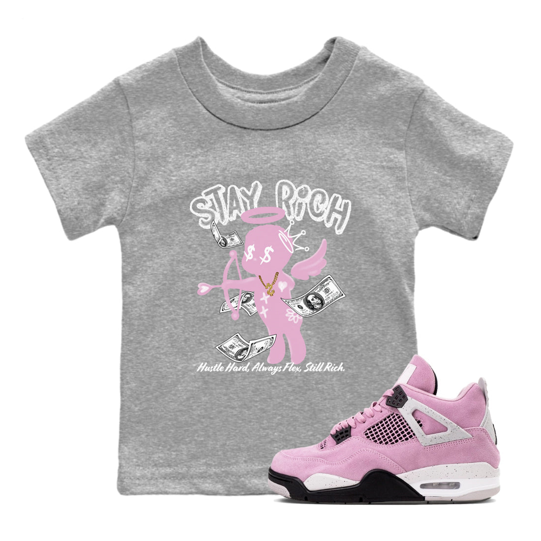 Stay Rich snkmatch Tees Kids - Air Jordan 4 Orchid