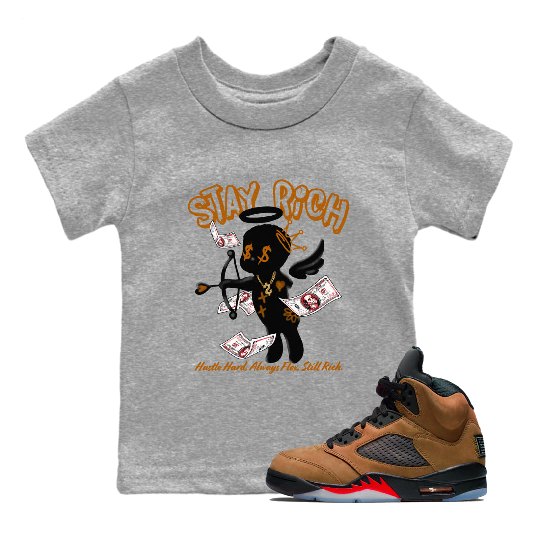 Stay Rich snkmatch Tees Kids - Air Jordan 5 Archaeo Brown