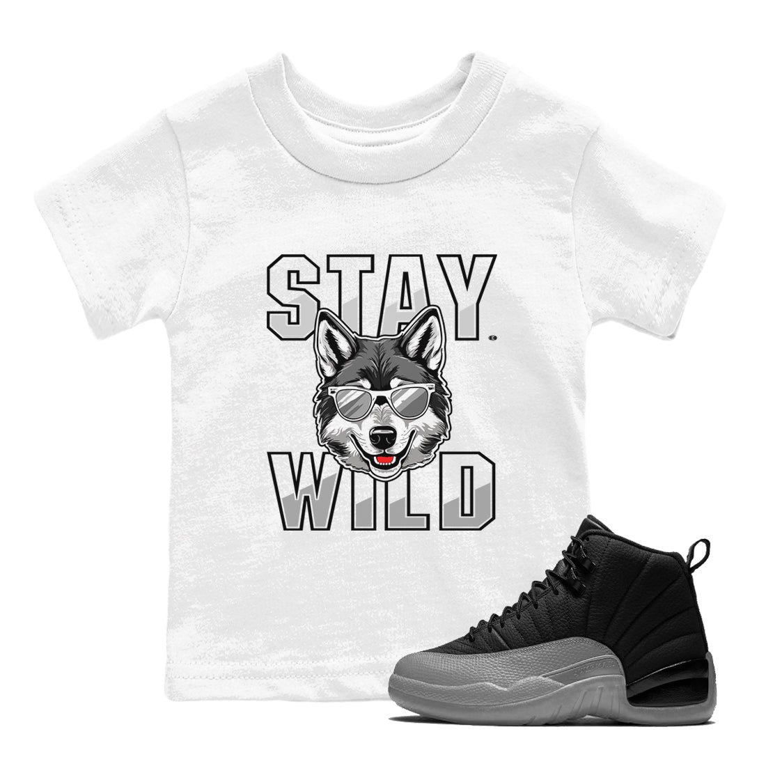 Stay Wild snkmatch Tees Kids - Air Jordan 12 Black Wolf Grey