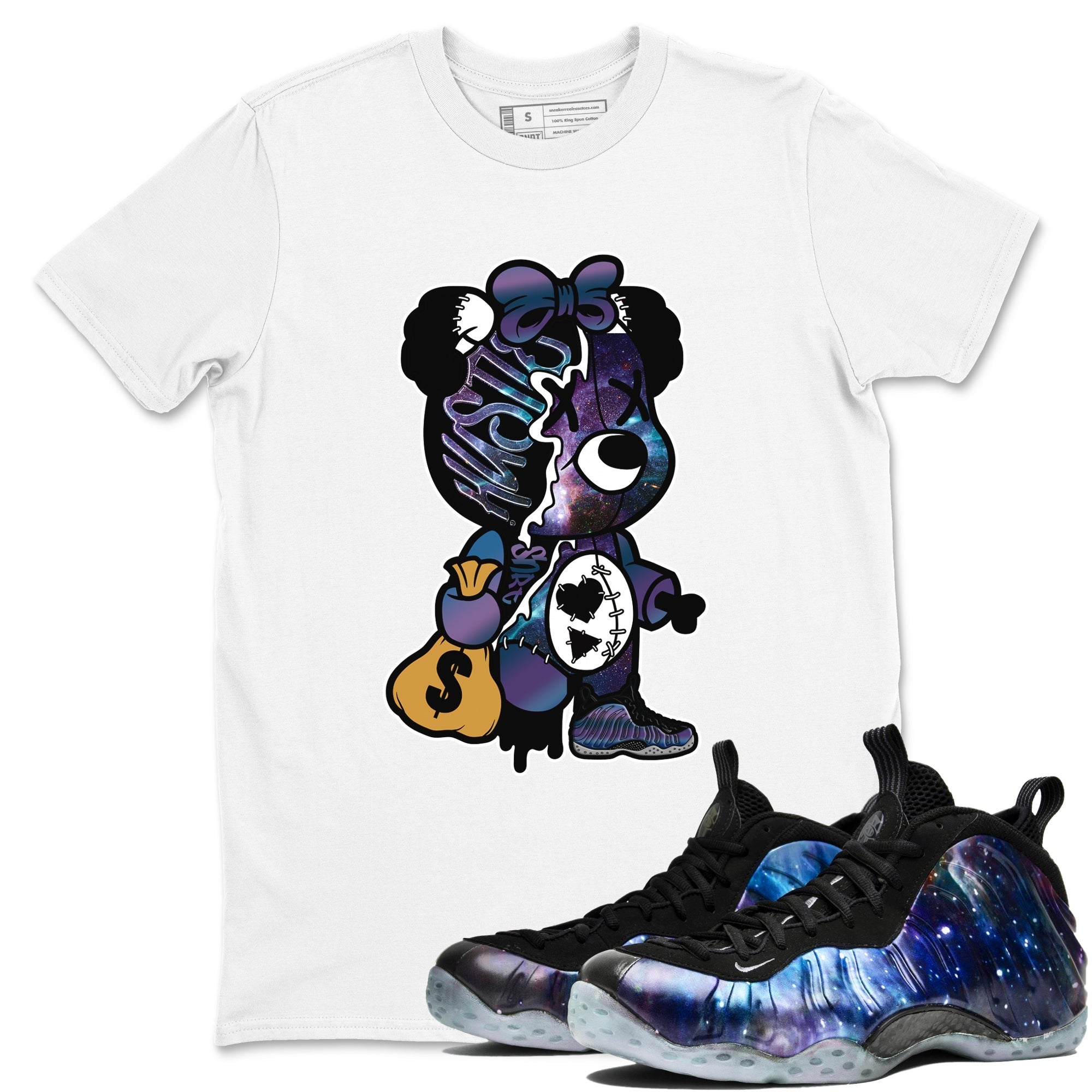 Stitched Hustle Bear snkmatch Tees - Air Foamposite One Galaxy