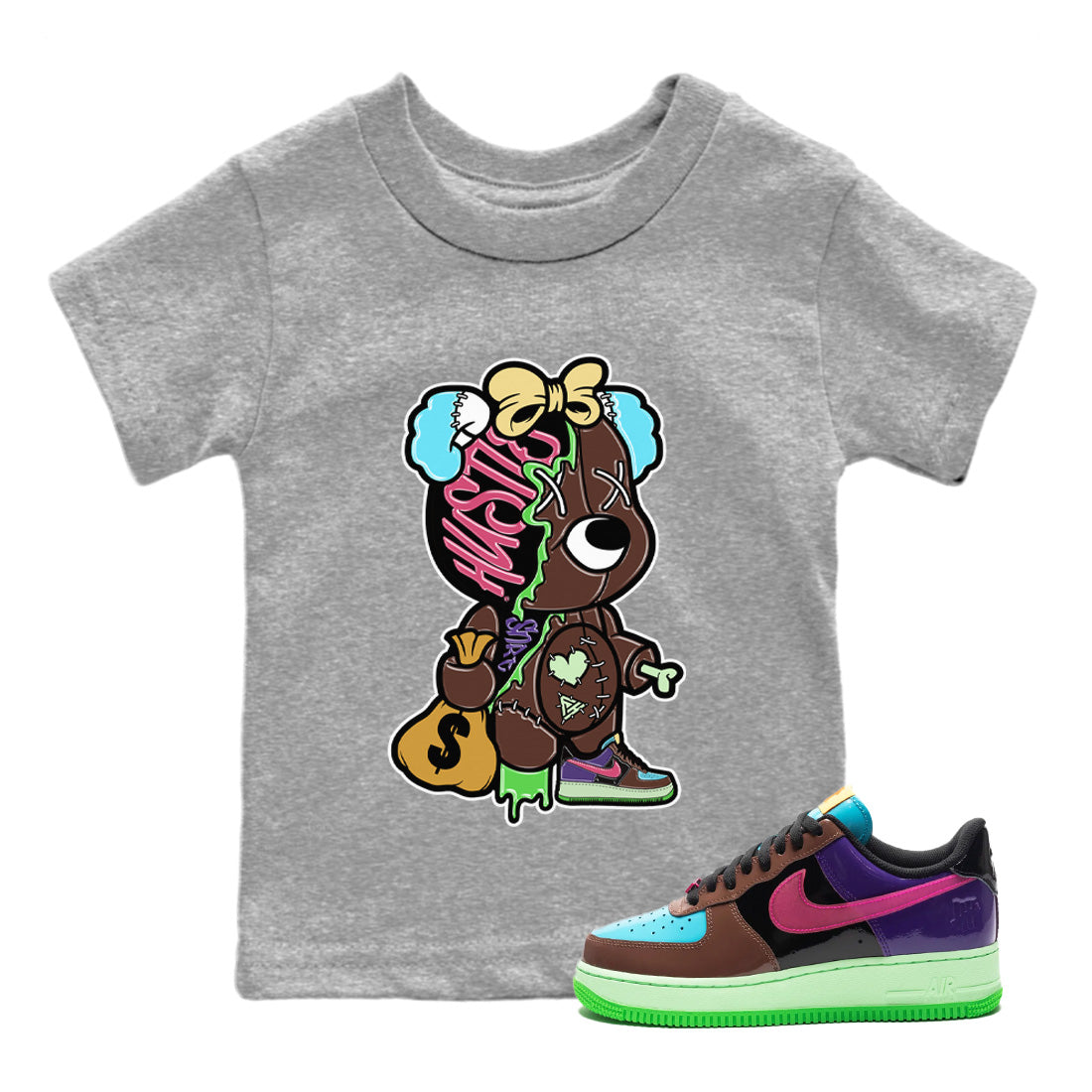 Stitched Hustle Bear Kids Tops - Air Force 1 Undefeated Fauna Brown
