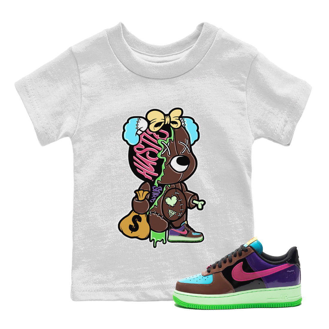 Stitched Hustle Bear Kids Tops - Air Force 1 Undefeated Fauna Brown