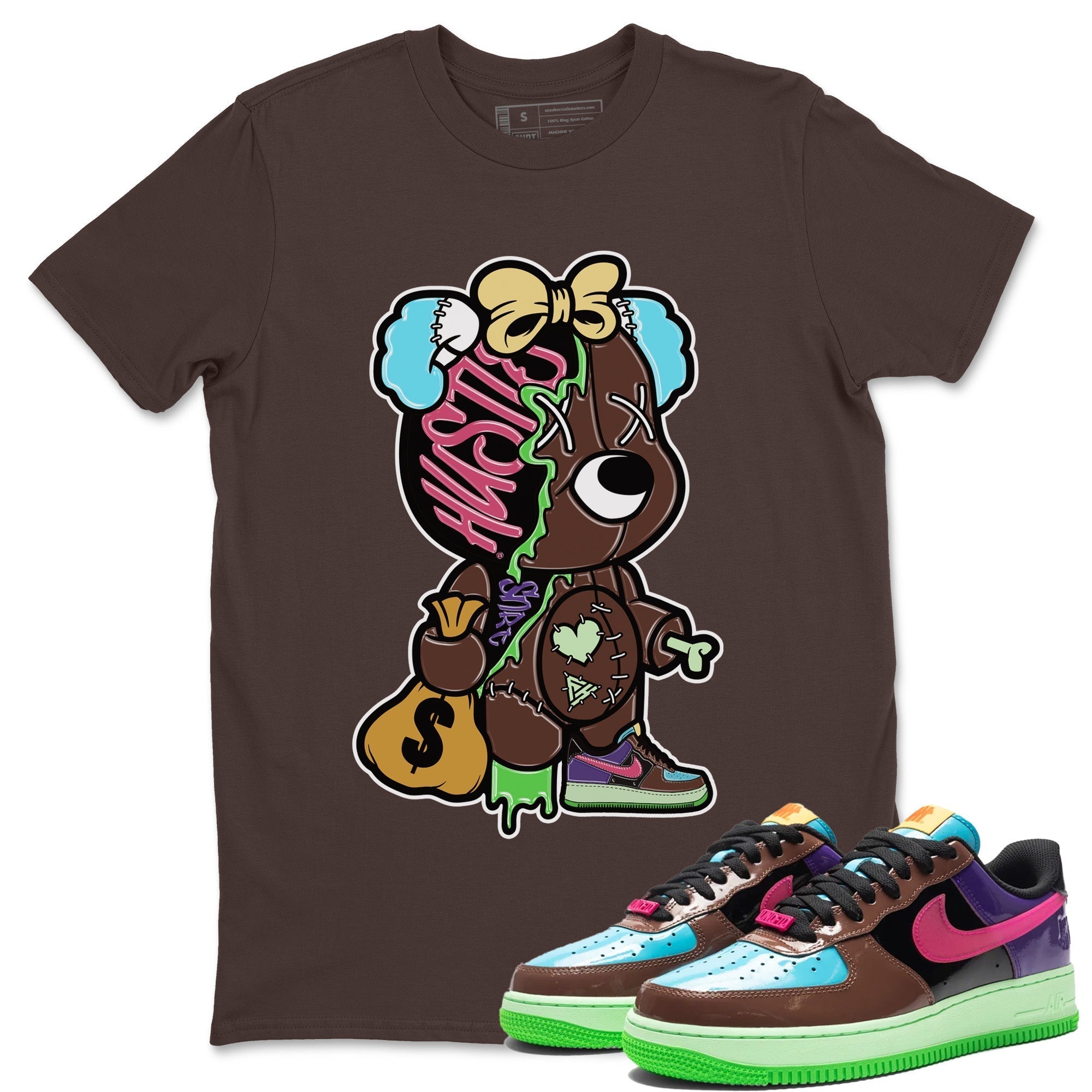 Stitched Hustle Bear Unisex Tops - Air Force 1 Undefeated Fauna Brown