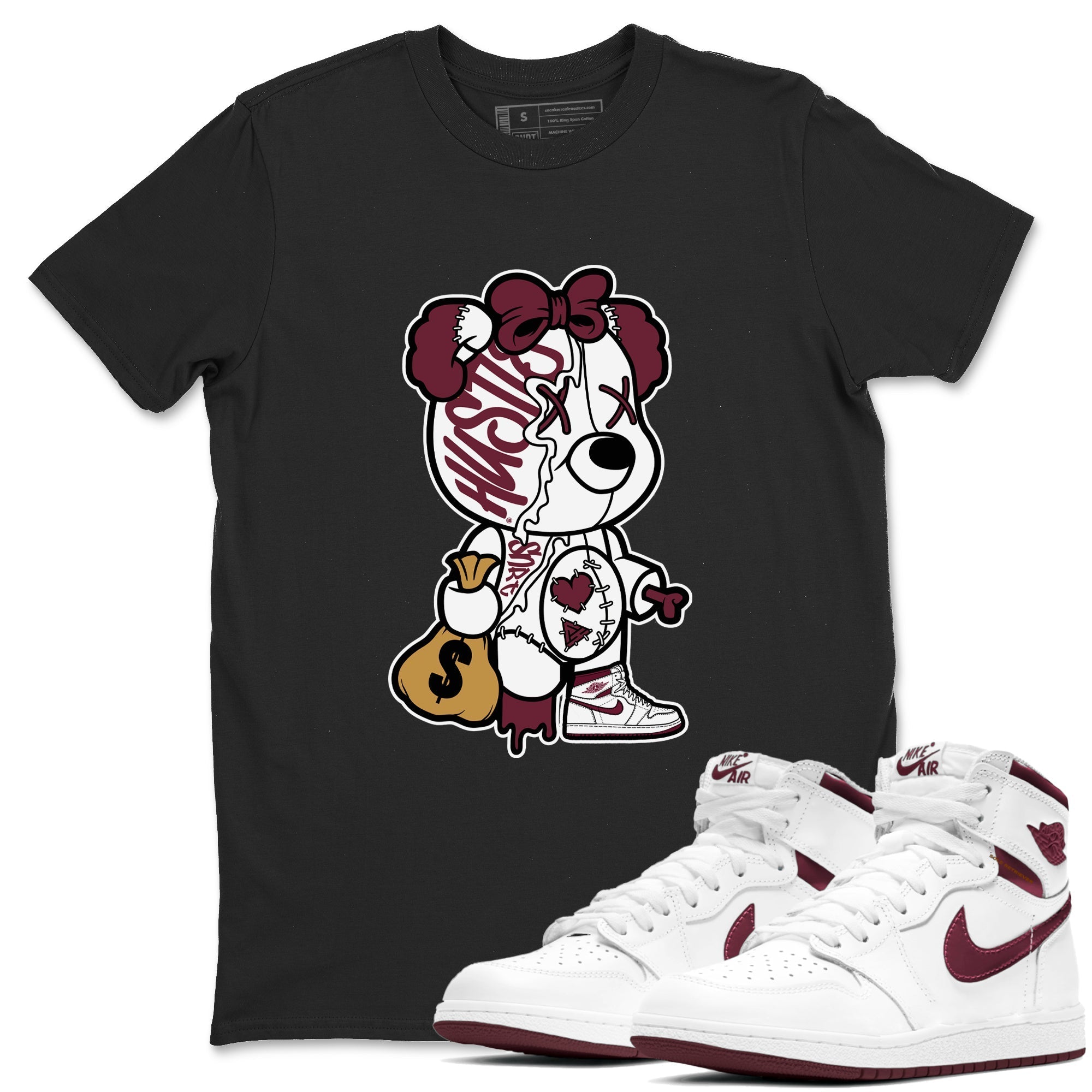 Stitched Hustle Bear snkmatch Tees - Air Jordan 1 Metallic Burgundy