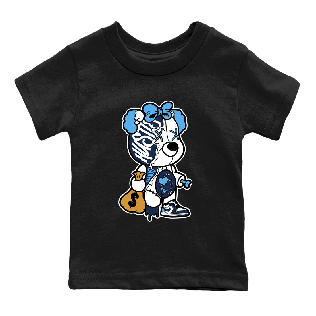 Stitched Hustle Bear snkmatch Tees Kids - Air Jordan 1 Obsidian