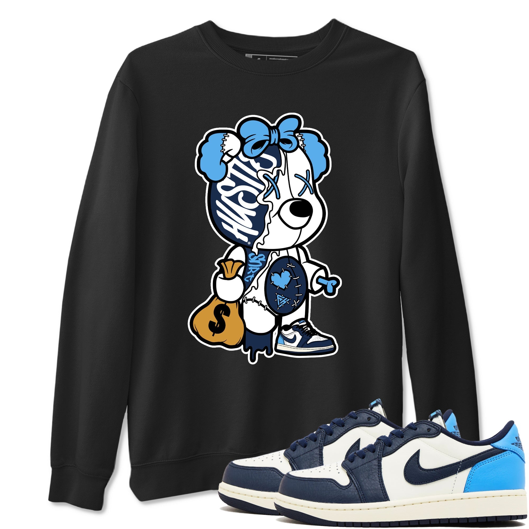 Stitched Hustle Bear snkmatch Tees - Air Jordan 1 Obsidian