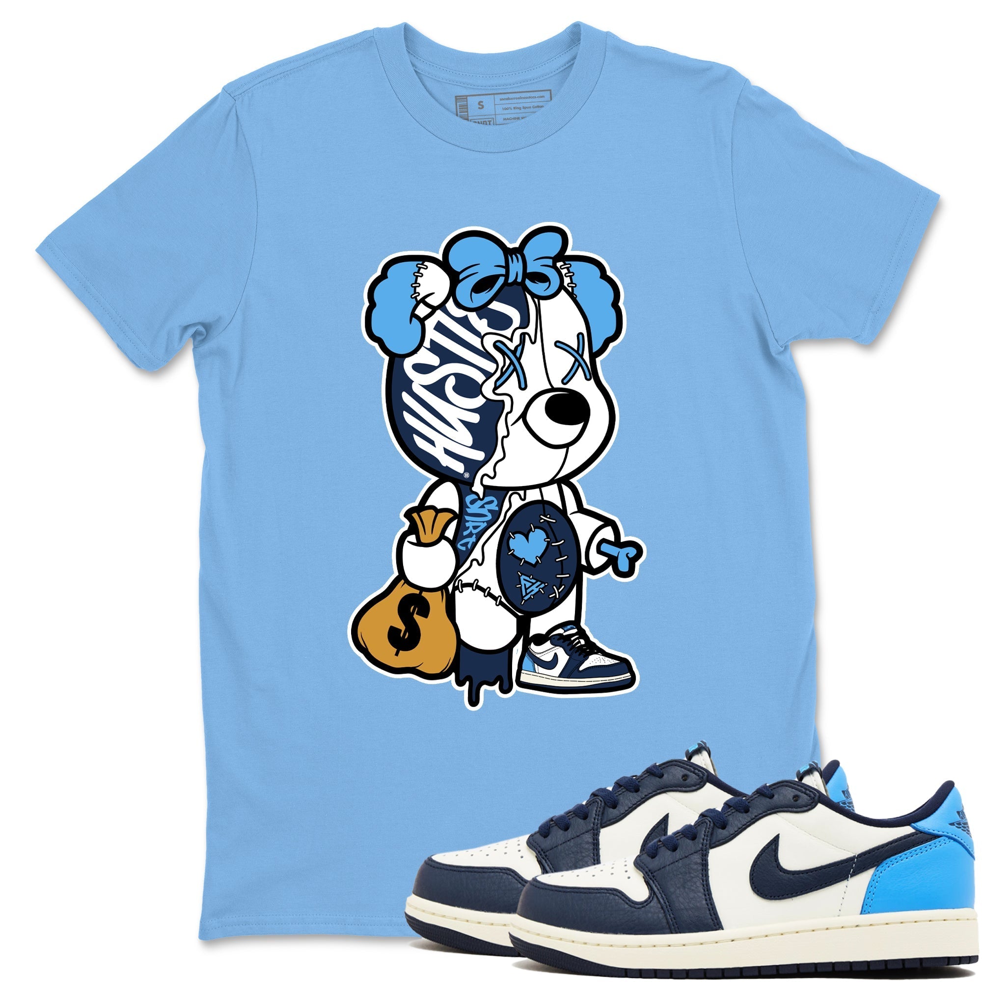 Stitched Hustle Bear snkmatch Tees - Air Jordan 1 Obsidian