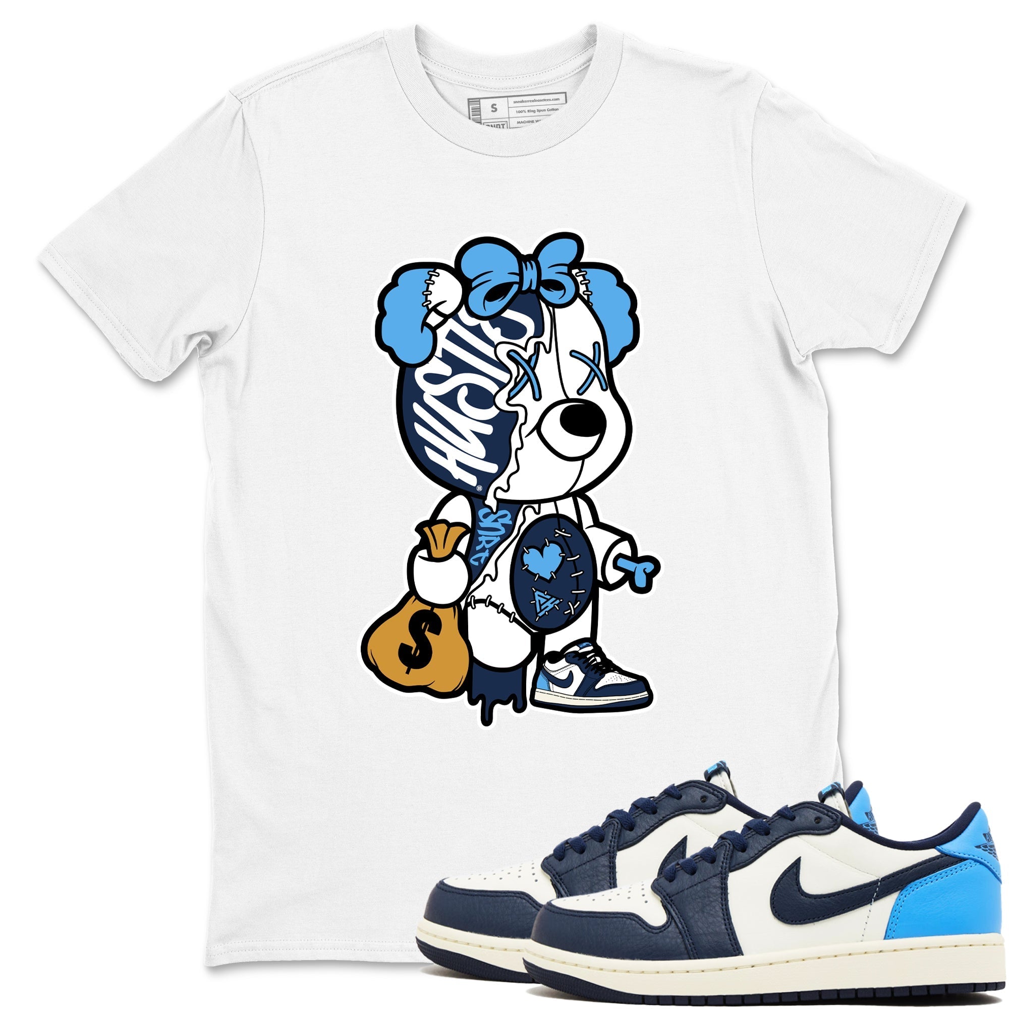 Stitched Hustle Bear snkmatch Tees - Air Jordan 1 Obsidian