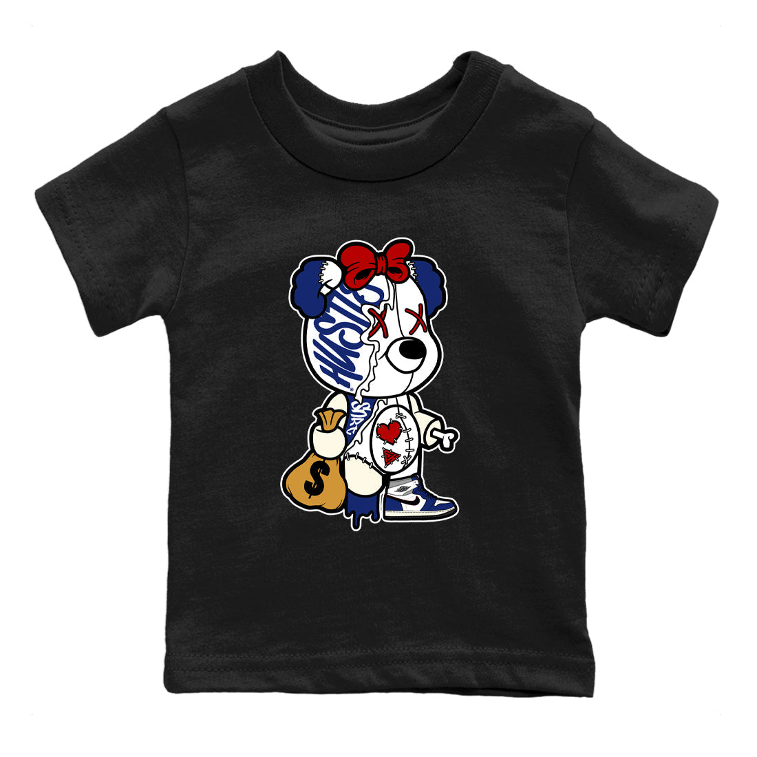 Stitched Hustle Bear snkmatch Tees Kids - Air Jordan 1 Rare Air