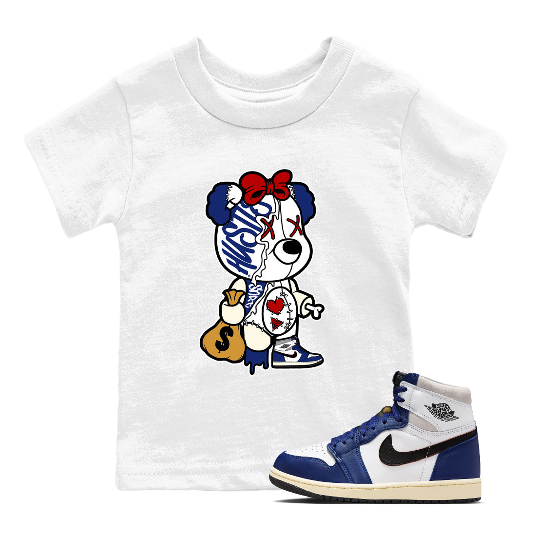 Stitched Hustle Bear snkmatch Tees Kids - Air Jordan 1 Rare Air