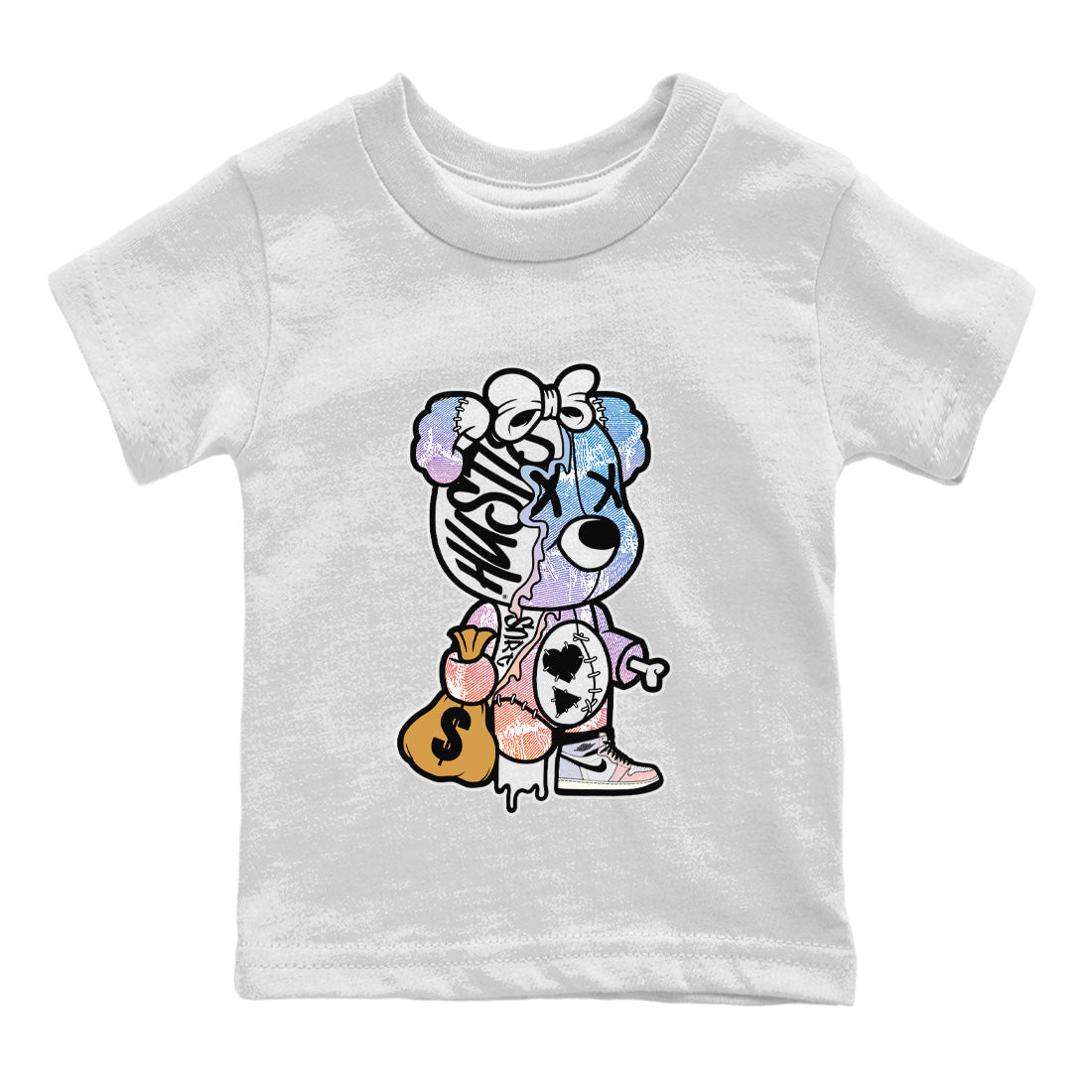 Stitched Hustle Bear Kids Tops - Air Jordan 1 Skyline