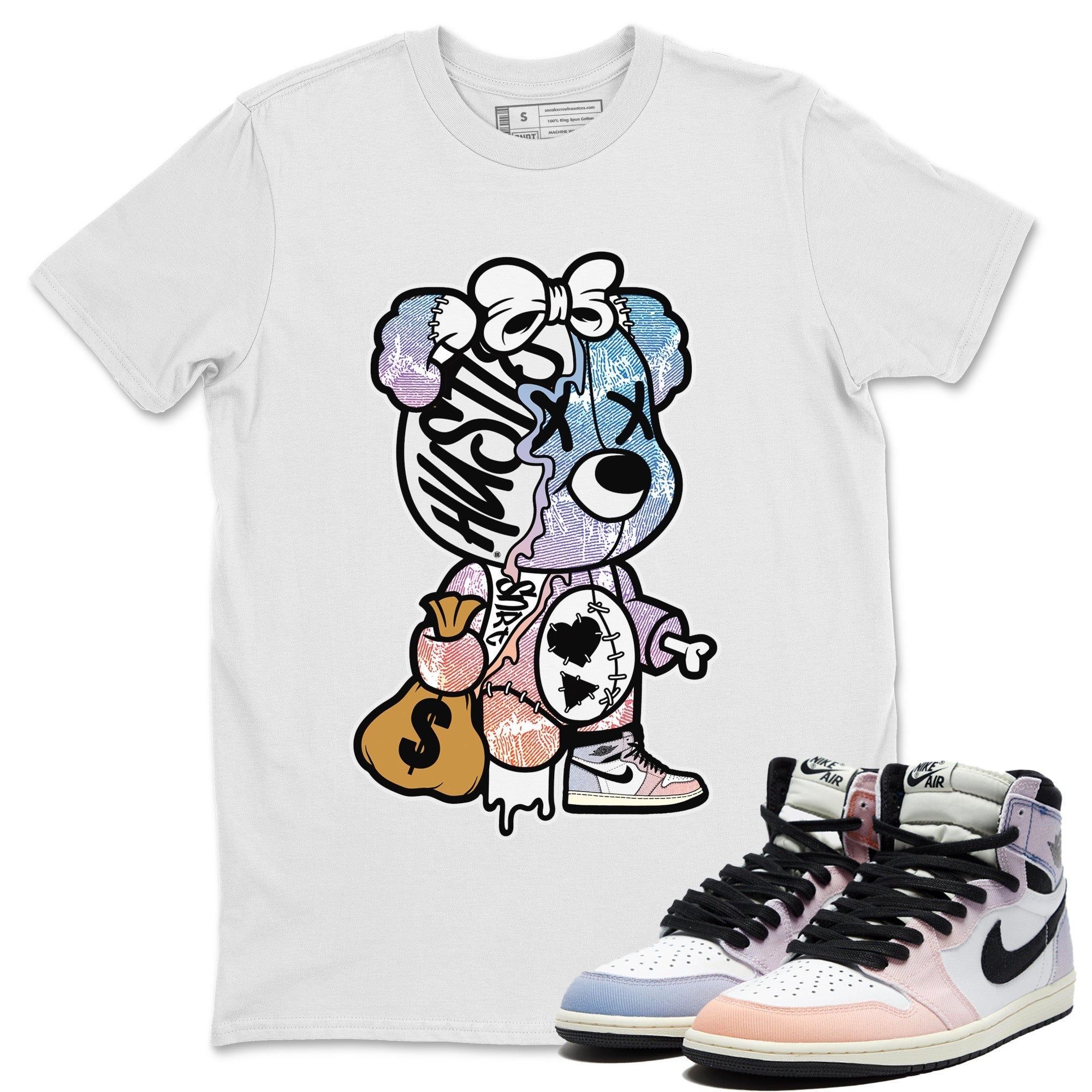 Stitched Hustle Bear Unisex Tops - Air Jordan 1 Skyline
