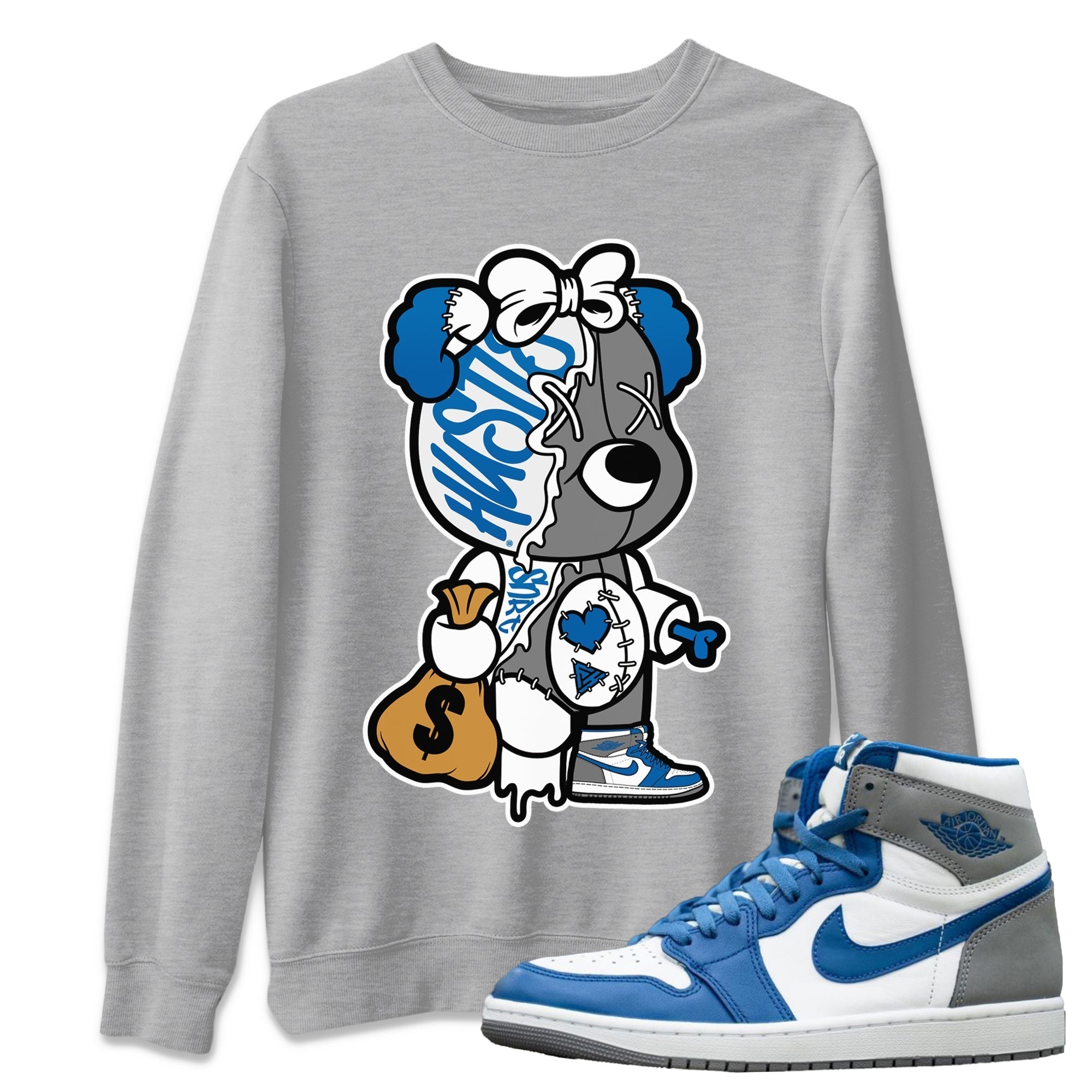 Stitched Hustle Bear Unisex Tops - Air Jordan 1 True Blue