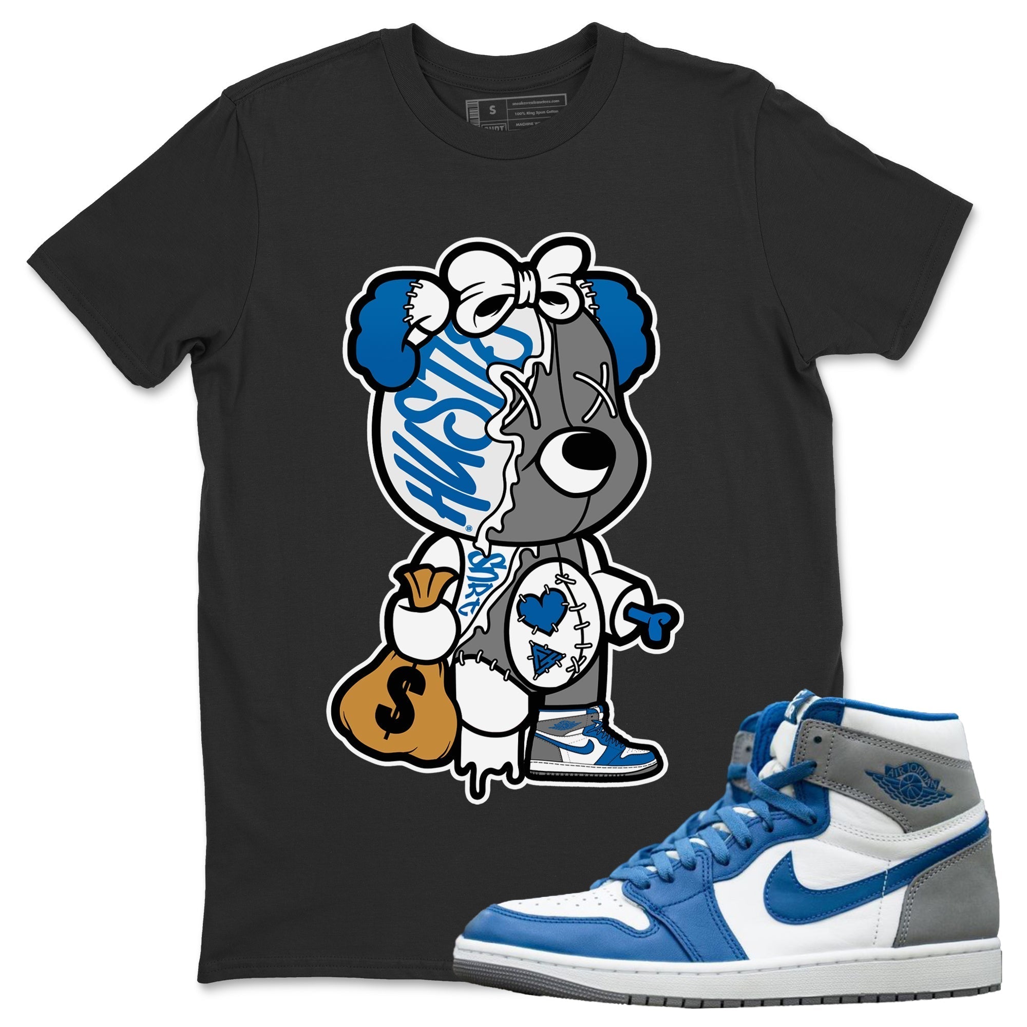 Stitched Hustle Bear Unisex Tops - Air Jordan 1 True Blue