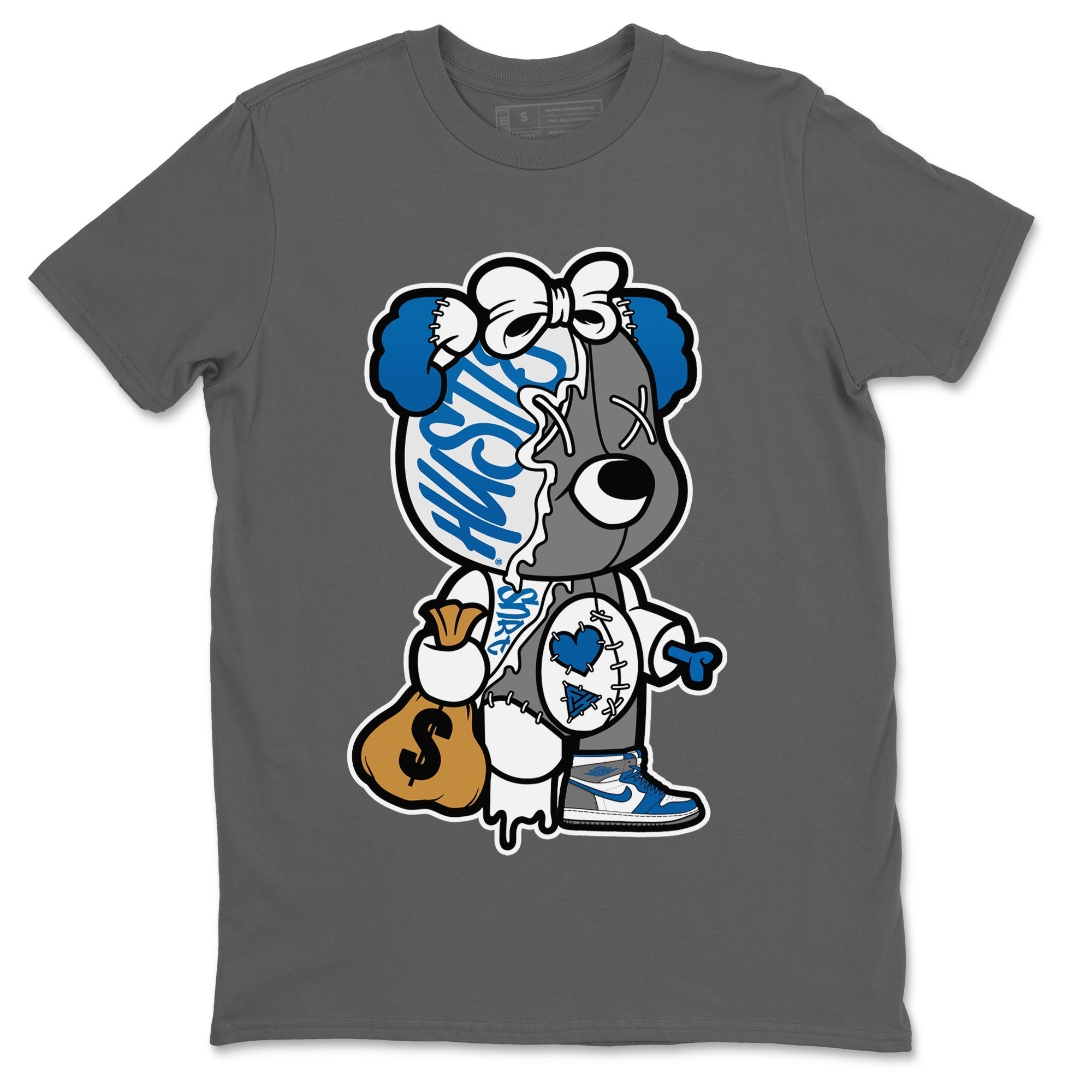 Stitched Hustle Bear Unisex Tops - Air Jordan 1 True Blue