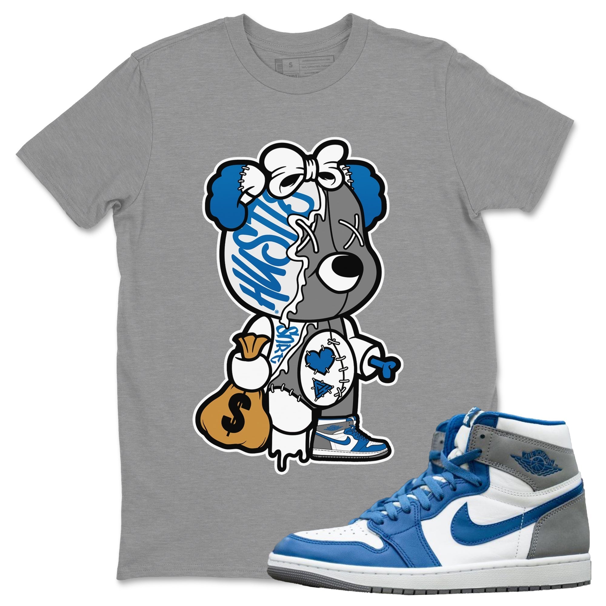 Stitched Hustle Bear Unisex Tops - Air Jordan 1 True Blue
