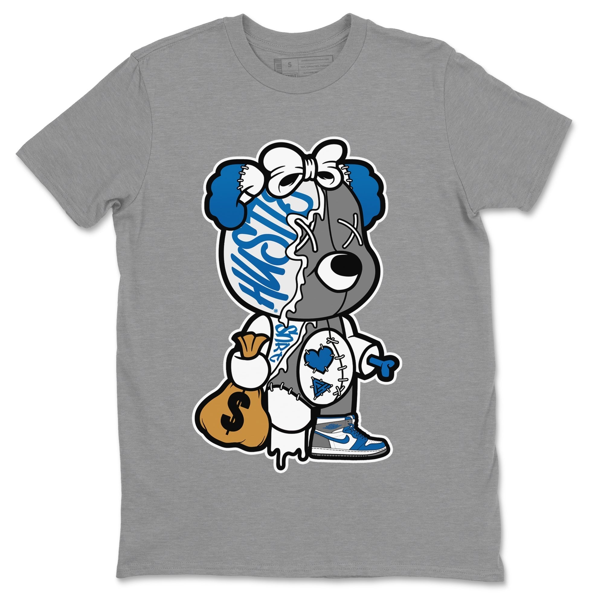 Stitched Hustle Bear Unisex Tops - Air Jordan 1 True Blue