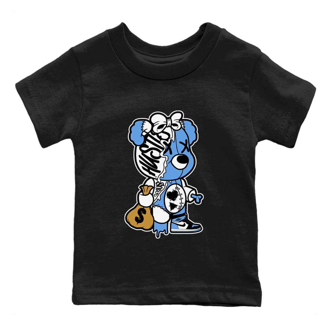 Stitched Hustle Bear snkmatch Tee Kids - Air Jordan 1 UNC Toe