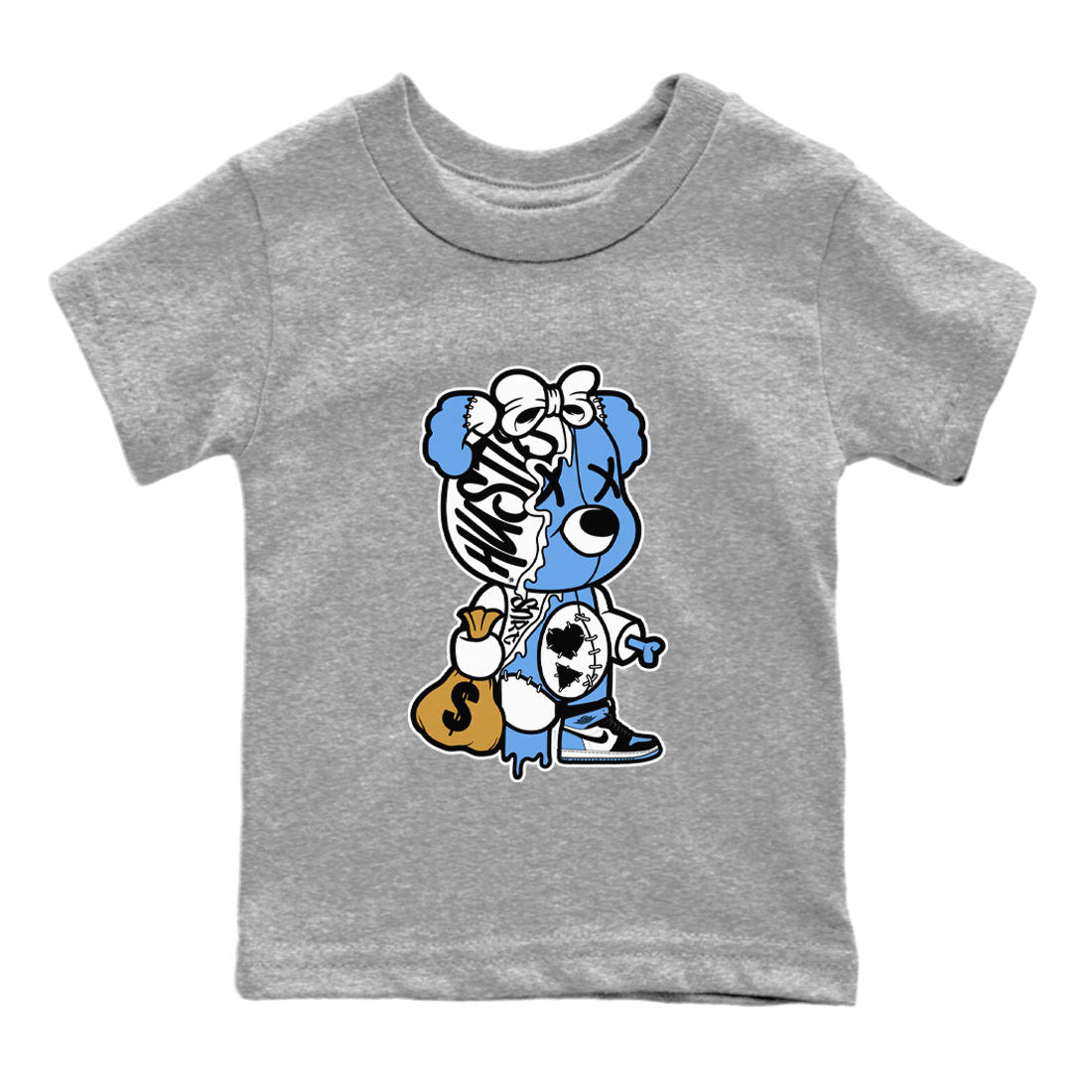 Stitched Hustle Bear snkmatch Tee Kids - Air Jordan 1 UNC Toe