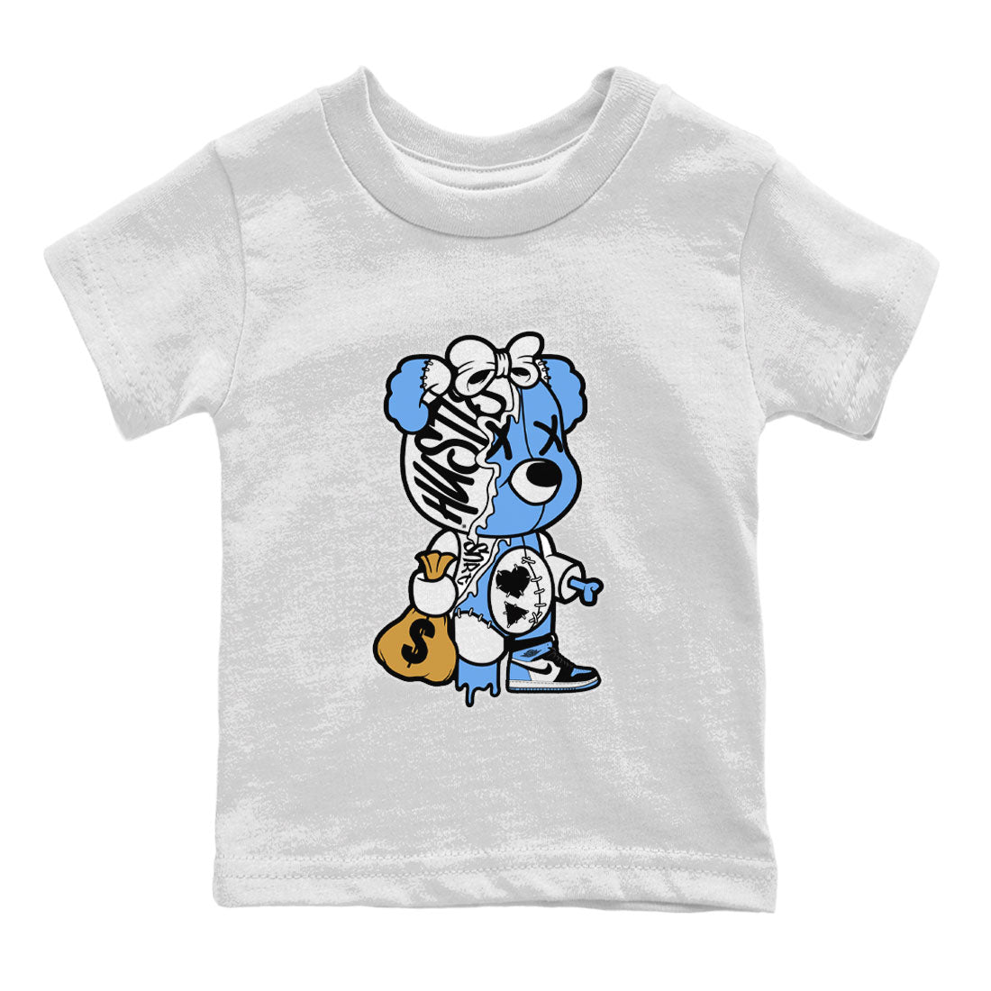 Stitched Hustle Bear snkmatch Tee Kids - Air Jordan 1 UNC Toe