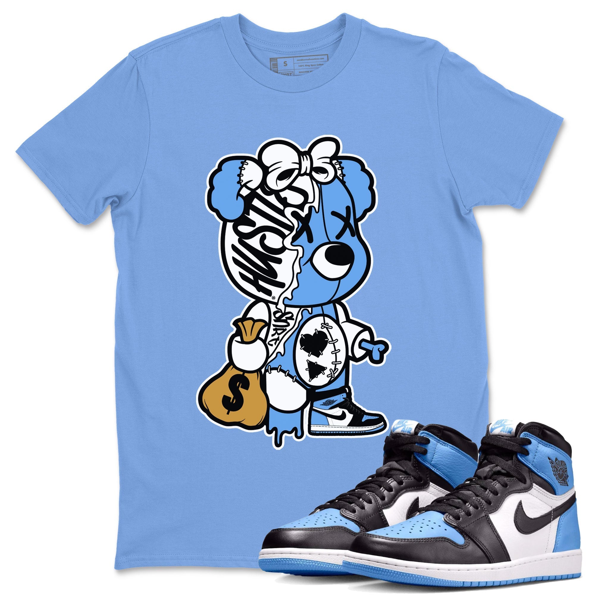 Stitched Hustle Bear snkmatch Tee - Air Jordan 1 UNC Toe