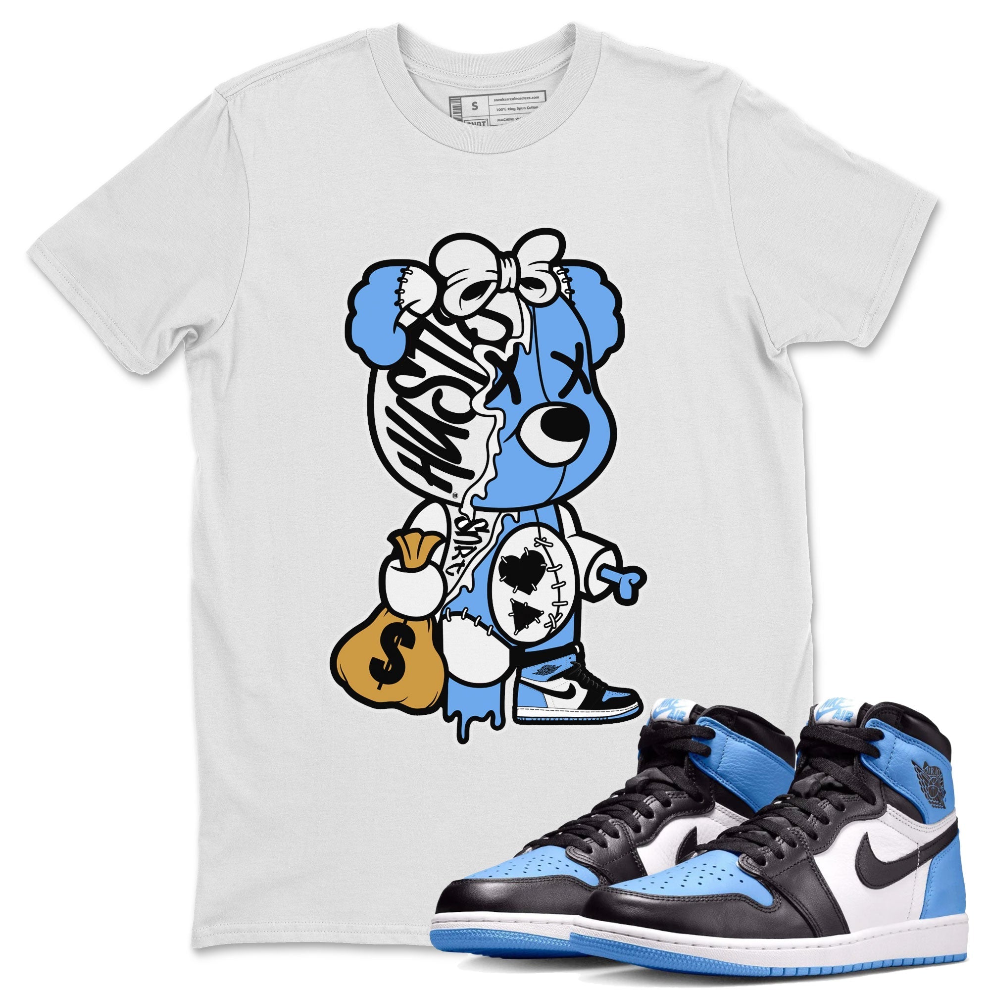 Stitched Hustle Bear snkmatch Tee - Air Jordan 1 UNC Toe