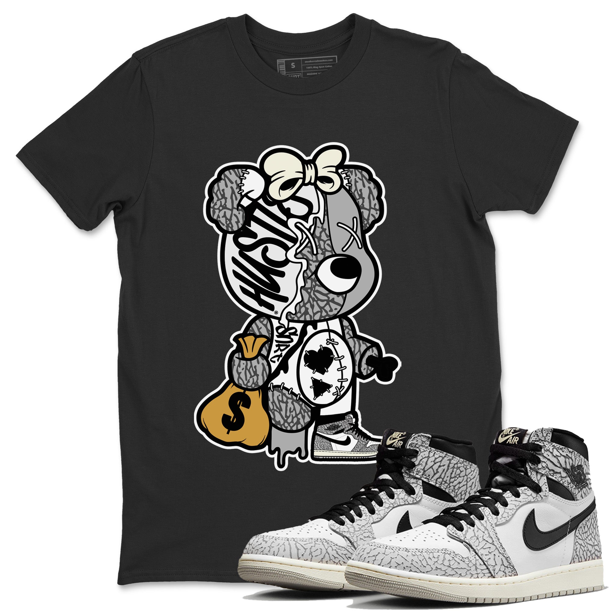 Stitched Hustle Bear Unisex Tops - Air Jordan 1 White Cement