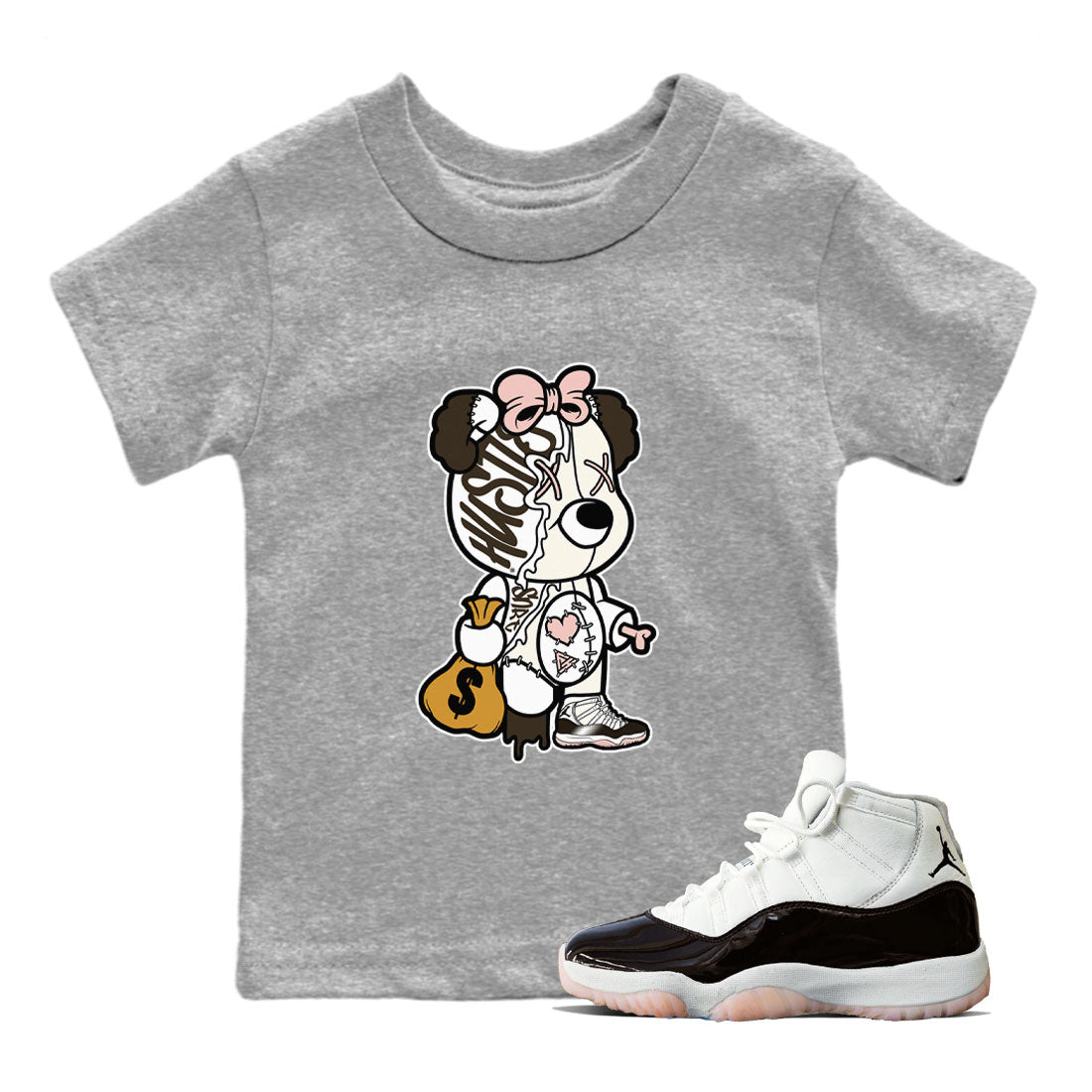 Stitched Hustle Bear snkmatch Tee Kids - Air Jordan 11 Neapolitan