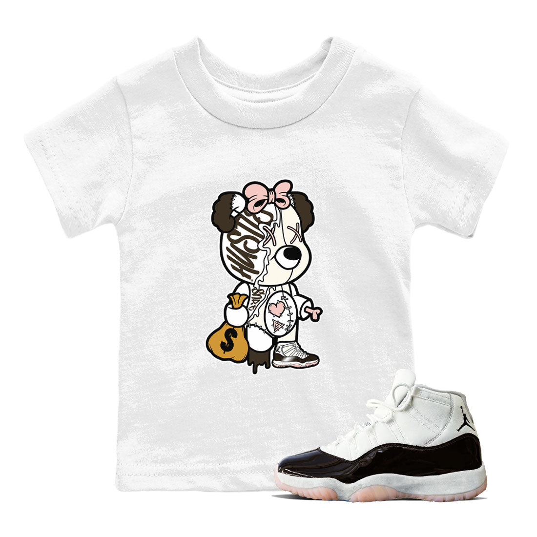 Stitched Hustle Bear snkmatch Tee Kids - Air Jordan 11 Neapolitan