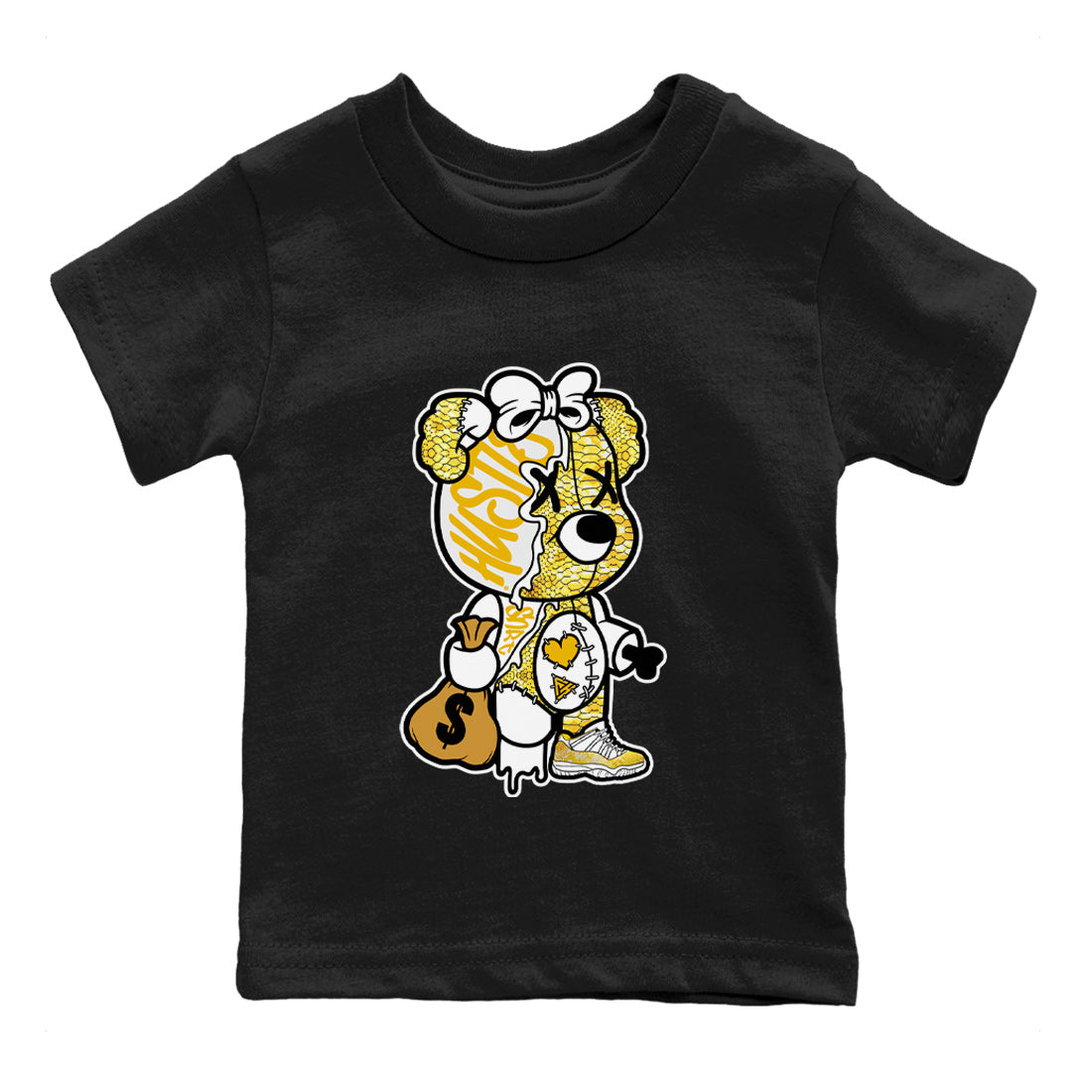Stitched Hustle Bear Kids Tops - Air Jordan 11 Yellow Python