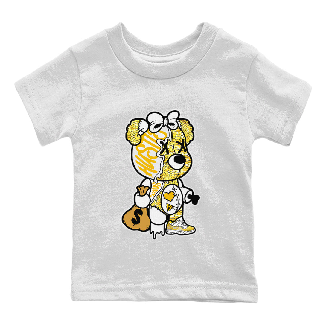 Stitched Hustle Bear Kids Tops - Air Jordan 11 Yellow Python