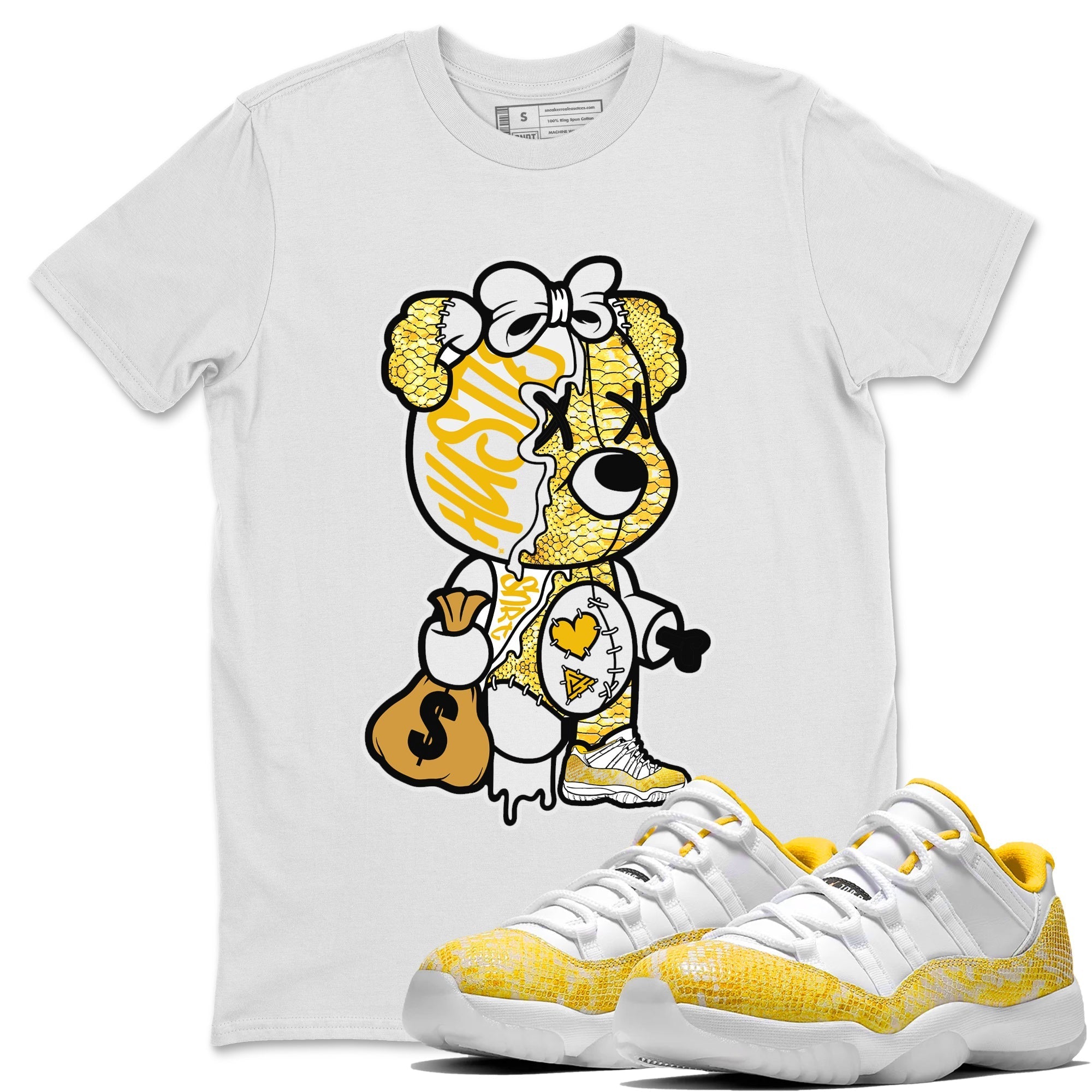 Stitched Hustle Bear Unisex Tops - Air Jordan 11 Yellow Python